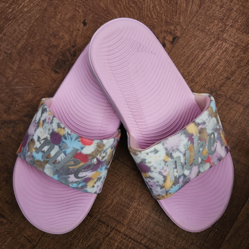 Nike slides, girls size 13, pink & floral